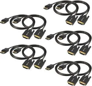 UKYEE Displayport to DVI Cable 6ft 10-Pack, Display Port (DP) to DVI Adapter Cord Male to Male Compatible with Computer,Laptop,PC,Monitor,Projector,HDTV -Black