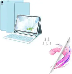Keyboard Case for iPad Air 11-inch M2/ Air 5th/ 4th Generation- Detachable Bluetooth Keyboard Case (Light Blue) Bundle with Stylus Pen for iPad with Palm Rejection (White)