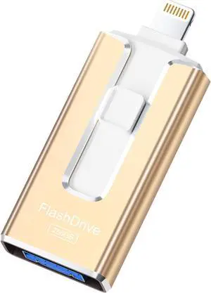 MFi Certified 256GB Flash Drive for iPhone iPad, Photo Stick for External Memory Storage, Easily Back Up and Save Files, USB Memory Stick Thumb Drive for iPhone/iPad/Android/PC (Gold, 256GB)