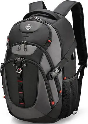 Swissdigital Design Business Laptop Backpack with Smart USB Charging Port, Travel Backpack Fits 15.6 inches laptops, Water Repellent College Backpack for Men Women (SD803-02 Black/Grey)