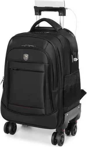360deg rotating Water Resistant Rolling Backpack with 4 Removable Wheels for Adults,Airline Approved Carry on Luggage Fit 15.6 Inch Laptop Travel Backpack with USB Charging Port