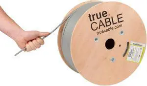 trueCABLE Cat6A Plenum (CMP), 1000ft, Gray, 23AWG 4 Pair Solid Bare Copper, 750MHz, PoE++ (4PPoE), ETL Listed, Unshielded Twisted Pair (UTP), Bulk Ethernet Cable