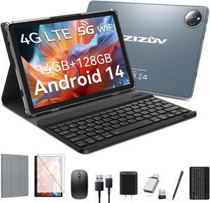 2025 Latest Android 14 Tablet, 4G Cellular Tablets with Dual Sim Slot, 14GB RAM 128GB ROM (TF 1TB) 10 inch Tablet, 2 in 1 Tablet with Keyboard, Octa-Core, Incell Display, 5G WiFi+4G LTE, 8000mAh, GPS