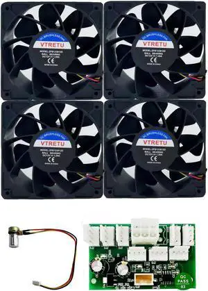 VTRETU Mining Cooling Fan,Advanced Silent Fan for Computers and Servers 5000 RPM,110V~240V,4 pin,DC(120 * 120 * 25mm) 4 Packs