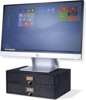 Wallniture Home Office Desk Organizer - Wooden 2 Drawer Under Monitor Stand - Printer Platform - Paper Holder Black