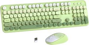 UBOTIE Colorful Computer Wireless Keyboards Mouse Combos, Typewriter Flexible Keys Office Full-Sized Keyboard, 2.4GHz Dropout-Free Connection and Optical Mouse (Green Gradient)