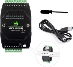 UeeKKoo Industrial Grade Isolated USB to 8CH RS485 Converter, USB to RS485 Adapter, Support Wall-Mount & Rail-Mount & Stackable Installation, Win11/10/8.1/8/7/Mac/Linux/Android, etc.