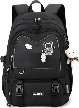 ULPOCMU Cute School Laptop Backpack with Large Capacity Multiple Pockets for Girls Travel Friendly with Luggage Strap Accessory Included (Black)