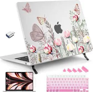 Tuiklol Case for 2025 2024 2023 2022 MacBook Air 13.6 inch Model M4 A3240 / M3 A3113 / M2 A2681, Bracket Hard Shell Case with Keyboard Cover for MacBook Air 13.6'' Cover, Vintage Flower