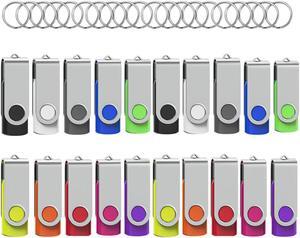 Flash Drives 2GB 20 Pack, Wooolken USB 2.0 Thumb Drives with Keychains Memory Stick USB Drive Pendrive for PC Laptop Computer (Mixcolors)