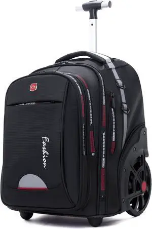 WMHYLYH Waterproof Rolling Backpack for Women and Men, Laptop Backpack with Wheels for Adults, Carry on Backpack with Large Wheels for Travel and Business Commuter (Black, 22inch)