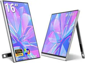 Veout 16 Inch Portable Monitor for Laptop, 1920x1200P FHD IPS 16:10 External Screen, 100% sRGB Aluminum Stand, USB-C/Mini HDMI, Compatible with PC, Phone, Gaming