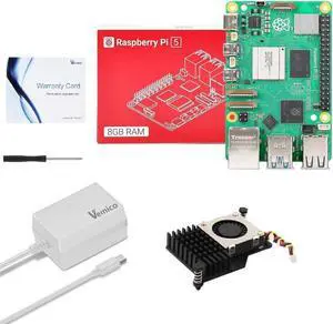 Vemico Raspberry Pi 5 Kit 8GB RAM with 5V DC Active Cooler, 27W 5.1V5A PD Type-C Power Supply for Raspberry Pi 5, Raspberry Pi 5 8GB Single Board and Screwdriver Included