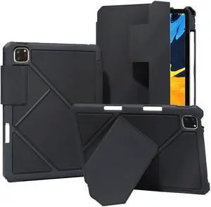 XiSiHuang Magnetic Case for iPad Pro 11 Inch 4th/3rd/2nd Generation (2022/2021/2020) with Pencil Holder, Heavy Duty Military Grade Shockproof Protection, Built-in Stand Cover for Pro 2 3 4 (Black)
