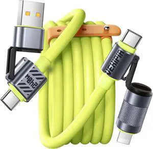 Vexipia 4 in 1 USB C Cable Lightning Cable,240W Fast Charging & Data Transfer,iPhone iPad Charger Cord with Lightning/Type C/USB A for iPhone 16/15/Macbook,IPad,5FT Green [SHEZI Series]