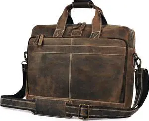 LEATHER VILLAGE 18" Leather Laptop Messenger Briefcase Bag for Men-Leather Satchel for Travel and Office Shoulder Bag-Rustic Brown
