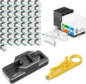 VCE RJ45 Cat6 Keystone Jacks UL Listed 50-Pack, UTP Ethernet Keystone Jacks with Keystone Punch Down Stand Tool and Wire Stripper Cutter, Black