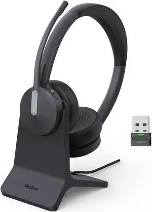 Yealink BH70 with Stand Wireless Bluetooth Headset with Microphone for Work, up to 35h Talking Battery Life, 3 Noise Cancellation Mics, Teams Certified, <=90min Fast Charging, NO Power Adapter Needed