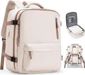 VGCUB Lightweight Travel Backpack for Women Men,Carry on Backpack Flight Approved Luggage,Water Resistant Laptop College Work Backpack Personal Item Daypack Bookbag Mochila de Viaje,Beige with Brown