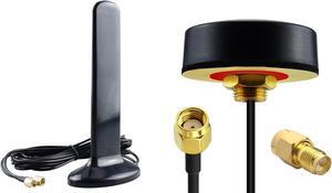 YOTENKO WiFi Puck Antenna Dual Band 2.4G 5.8 GHz 5dBi Omni-Directional Mini Screw Mount RP-SMA Male Antenna 5ft Cable & 2X2 MIMO 3G/4G/LTE/5G Universal Wide Band Antenna 12dBi Dual SMA Male Connectors