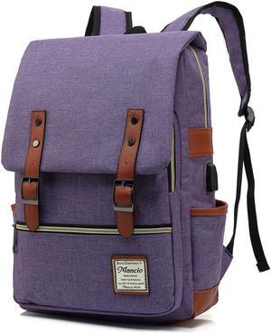 Mancio with USB Charging Port, Elegant Water Resistant Travelling Backpack Casual Daypacks College Shoulder Bag for Men Women, Fits up to 15.6Inch Laptop,Purple