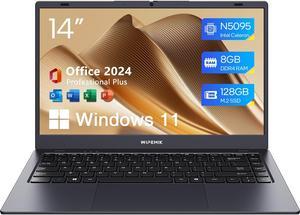 WIPEMIK Laptop Computer, 8GB RAM, 128GB SSD, Quad-Core N5095 Processor Laptop, 14" HD Display Laptops, Support WiFi 5, Bluetooth 5.0, USB 3.0, Webcam, Pre-Installed Office Pro Plus 2024
