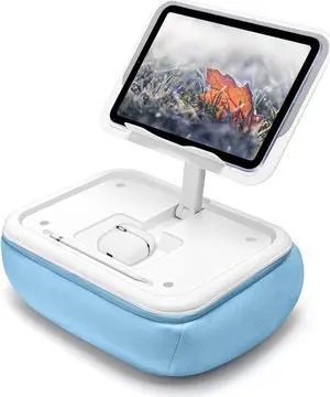 Lap Beanbag Kindle Pillow Stand with Silicone Pad,Angle Adjustable ipad Holder for Bed,Tablet Pillow with Removable Base,Soft Cushion Pillow Stand Compatible with 4.7-13" Kindle,Phone,Tablet,Blue