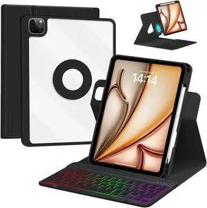 VOWUBO Keyboard Case for iPad Air 11-inch 2025,Magic Detachable Rotating Case for iPad Air 6th/5th/4th Gen Keyboard, iPad Pro 11 inch Case with Keyboard Wireless Backlit, Built-in Pen Holder, Black