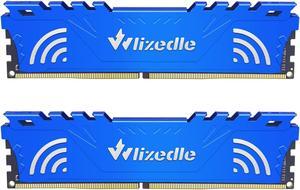 DDR4 RAM 32GB Kit (2x16GB) 3200MHz CL22 DIMM Wlizedle Desktop Memory PC4-25600 288-Pin 1.2V 2Rx8 Non-ECC Unbuffered PC Computer Sdram Sticks Module Upgrade, Blue