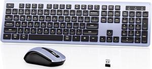Wireless Keyboard Mouse Combo - 2.4Ghz Office Quiet Keyboard and Mouse Wireless - 104 Keys Full Size Ergonomic Keyboard for Laptop, Computer, PC, Notebook (Full Size Blue Purple Black)