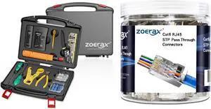 ZOERAX 100-Pack RJ45 Cat6 Pass Through Connector and Network Tool Kit