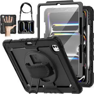 WEGLS Case for iPad Pro 13 inch (M4) 2024 with Screen Protector, 360 Rotating Hand Strap & Stand, Protective Case for iPad Pro 13 inch, Black