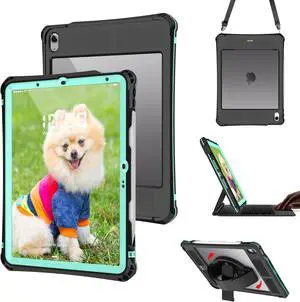 FXXXLTF iPad Air 11-inch M2 Case, iPad Air 5th Gen 10.9 Inch Shockproof Waterproof Cover with Lanyard & Pencil Holder & Kickstand, Teal