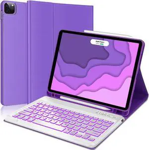 YEHOBU Keyboard Case for iPad Pro 12.9 inch 6th/5th/4th/3rd Generation, 7 Colors Backlit, Magnetic Detachable Slim Wireless Keyboard, Smart Folio Cover with Pencil Holder, Auto Wake and Sleep, Purple