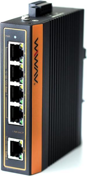 WIWAV WP1105-5GE-I 10/100/1000Mbps Unmanaged 5-Port PoE Gigabit Industrial Ethernet Switches with DIN Rail/Wall-Mount (UL Listed, IP40, -40 to 85)