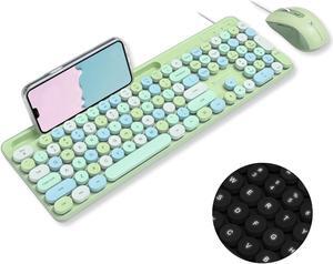 X9 Wired Retro Keyboard and Mouse Combo - Backlit Typewriter Keyboard with Round Keycaps, 109 Silent Keys Fullsize Cute Keyboard with Phone/Tablet Dock, Aesthetic and Pastel Colorful Keyboard - Green