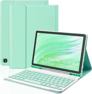 XCHYTECHER Keyboard Case for  Fire HD 10/10 Plus 10.1 inch, Detachable Keyboard with Type-C Charging Port Cover (Mint Green+Mint Green)
