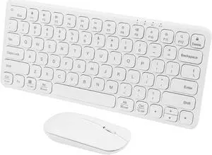 3 Mode Bluetooth Wireless Keyboard and Mouse Set, BT/2.4G, 3 Devices Connectable, Shared USB Receiver, Ultra Thin Rechargeable Quiet 78 Keys for PC/Laptop/Tablet/Windows/MacBook/iMac (White)