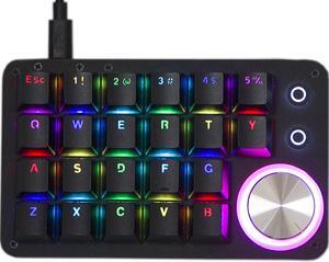 One Handed Programmable Keyboard 24 Keys Macro Mechanical Keyboard Drive Free RGB LED Backlight USB Portable Keyboard with Knob Red Switch 24 Keys Macro Pad for Gaming PC Gaming Keypad Accessories
