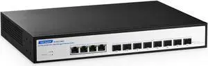 YuLinca 12 Port 10Gbps Managed Switch, 8 x 10G SFP+ Slots with 4 x 10G RJ-45 Ports,Support 10G/5G/2.5G/1000M Auto-Negotiation,Smart Web Managed Gaming Switch