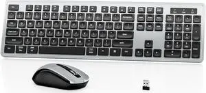 Wireless Keyboard Mouse Combo - 2.4Ghz Office Quiet Keyboard and Mouse Wireless - 104 Keys Full Size Ergonomic Keyboard for Laptop, Computer, PC, Notebook (Full Size Grey Black)