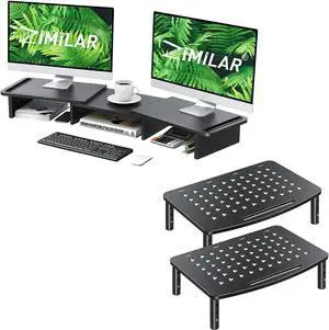Zimilar Dual Monitor Stand Riser, Monitor Stand with Adjustable Length and Angle Monitor Stands Risers, 3 Height Adjustable Monitor Riser for Computer
