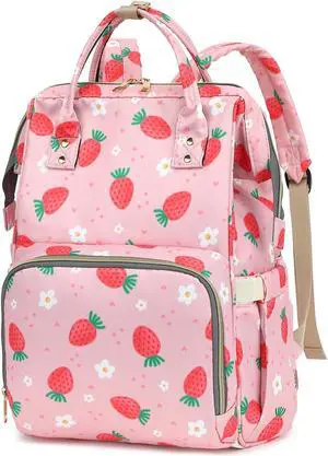Xunteny Strawberry Women Laptop Backpack, College School Backpack Bookbag 15.6 Inch Computer Backpacks for Work Business Travel