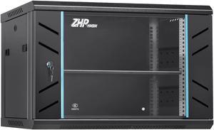 ZHPHMBM 6U Server Rack Cabinet, Wall Mount Network Rack Enclosure Includes Locking Glass Door, Removable Side and Back Panels, 15" Deep Network Data Cabinet for Computer IT and A/V Equipment