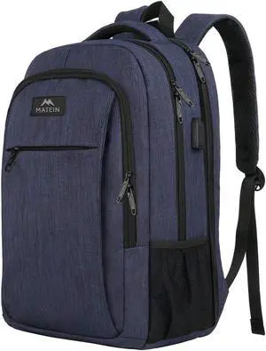 MATEIN Large College Backpack, Sturdy Computer Backpack with USB Charging Port Fits 17 inch Notebook, Carryon Luggage Travel Laptop Bag for Business Men and Women Christmas New Year Gift, Blue