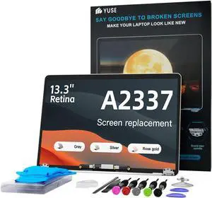 YUSE A2337 Screen Replacement 13.3" for MacBook Air 2020 Year M1 Retina, EMC 3598 MGN63 MGN93 MGND3 MGN73 MGNA3 MGNE3 A Full LED LCD Display Assembly 2560x1600 (Space Grey)