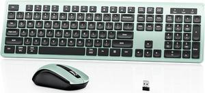 Wireless Keyboard Mouse Combo - 2.4Ghz Office Quiet Full Size Ergonomic Keyboard and Mouse - 104 Keys for Laptop, Computer, PC, Notebook (Green Black)