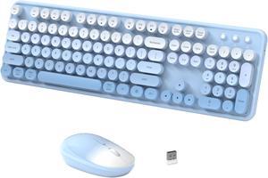 Wireless Keyboard Mouse Combo - 2.4Ghz Cute Colorful Keyboard and Mouse Wireless - 104 Keys Full Size Retro Typewriter Keyboard for Laptop, Computer, PC, Notebook (Blue Colorful)