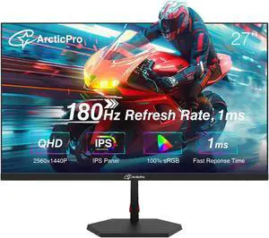 ArcticPro 27 inch Gaming Monitor 180Hz, QHD 2560*1440p, 2K, IPS Panel, 1ms Response Time, Adaptive sync, PC Computer Monitor, 3-Sided Frameless, Ultra Slim, 100% sRGB, Bluelight Filter, HDMI *2, DP*2 ArcticPro 27 inch Gaming Monitor 180Hz, QHD 2560*1440p, 2K, IPS Panel, 1ms Response Time, Adaptive sync, PC Computer Monitor, 3-Sided Frameless, Ultra Slim, 100% sRGB, Bluelight Filter, HDMI *2, DP*2