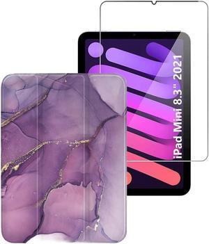 SaharaCase for iPad Mini (6th Generation 2021) Protection Kit Bundle - Folio Case with Tempered Glass Screen - Purple Marble